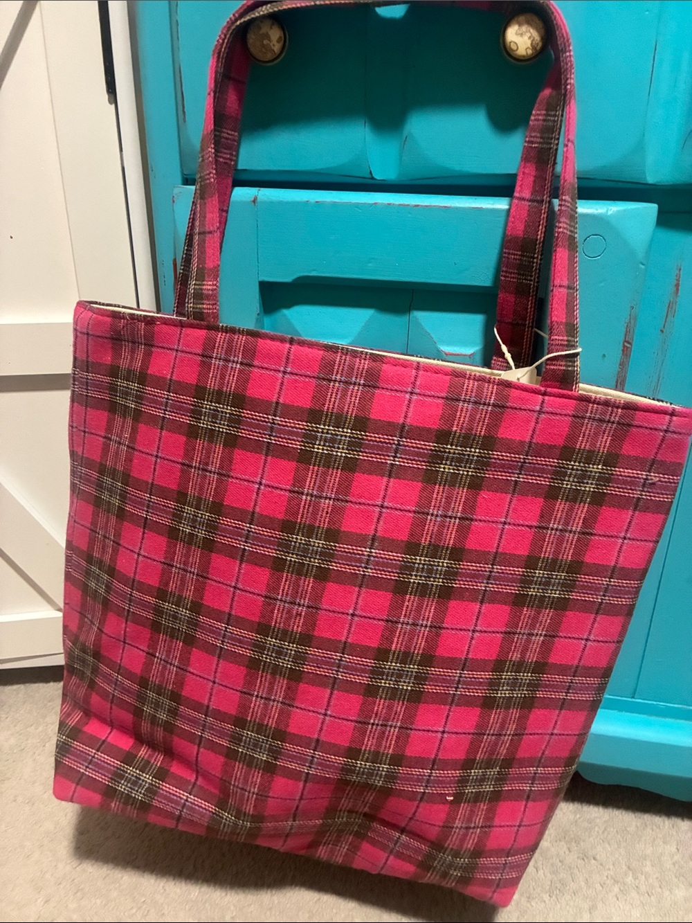 Pink Plaid Tote Bag - Unbranded
